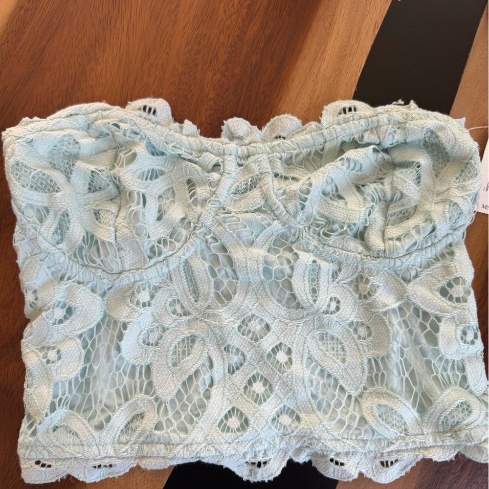 NWT Free People Lace Strapless Top in Sea Washed (light aqua)